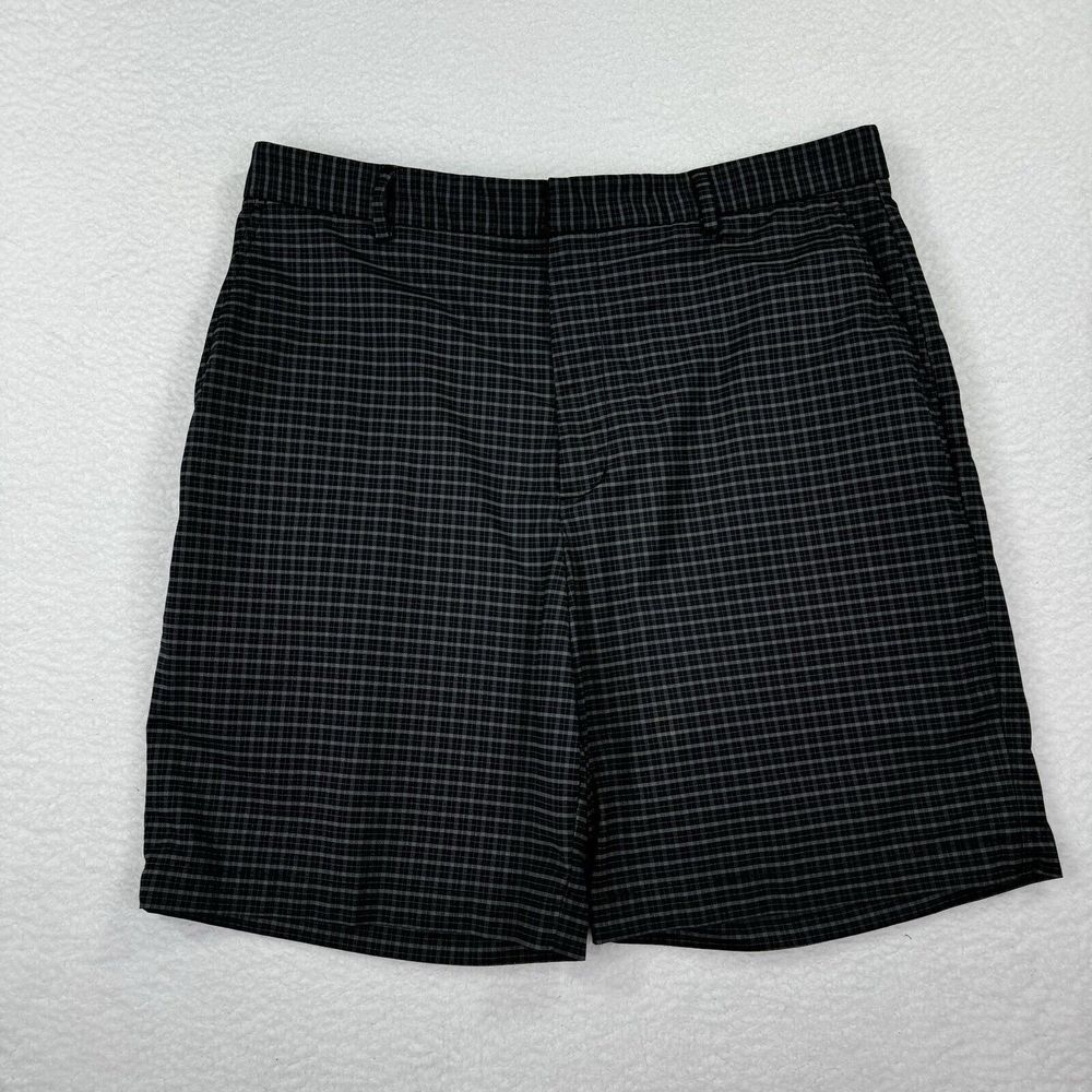 Walter Hagen Golf Shorts Mens 38 Black Gray Check Plaid Classic Fit Stretch